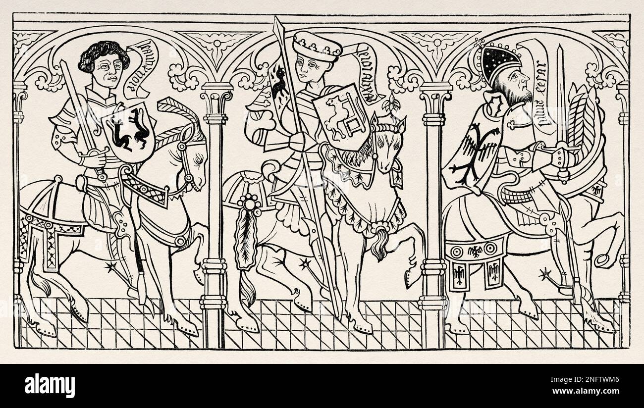 Jean Dunois, roi Alexandre, Jules César. Tirages analogues aux premières cartes à jouer du 15th siècle. Les arts du Moyen-âge et à la période de la Renaissance par Paul Lacroix, 1874 Banque D'Images