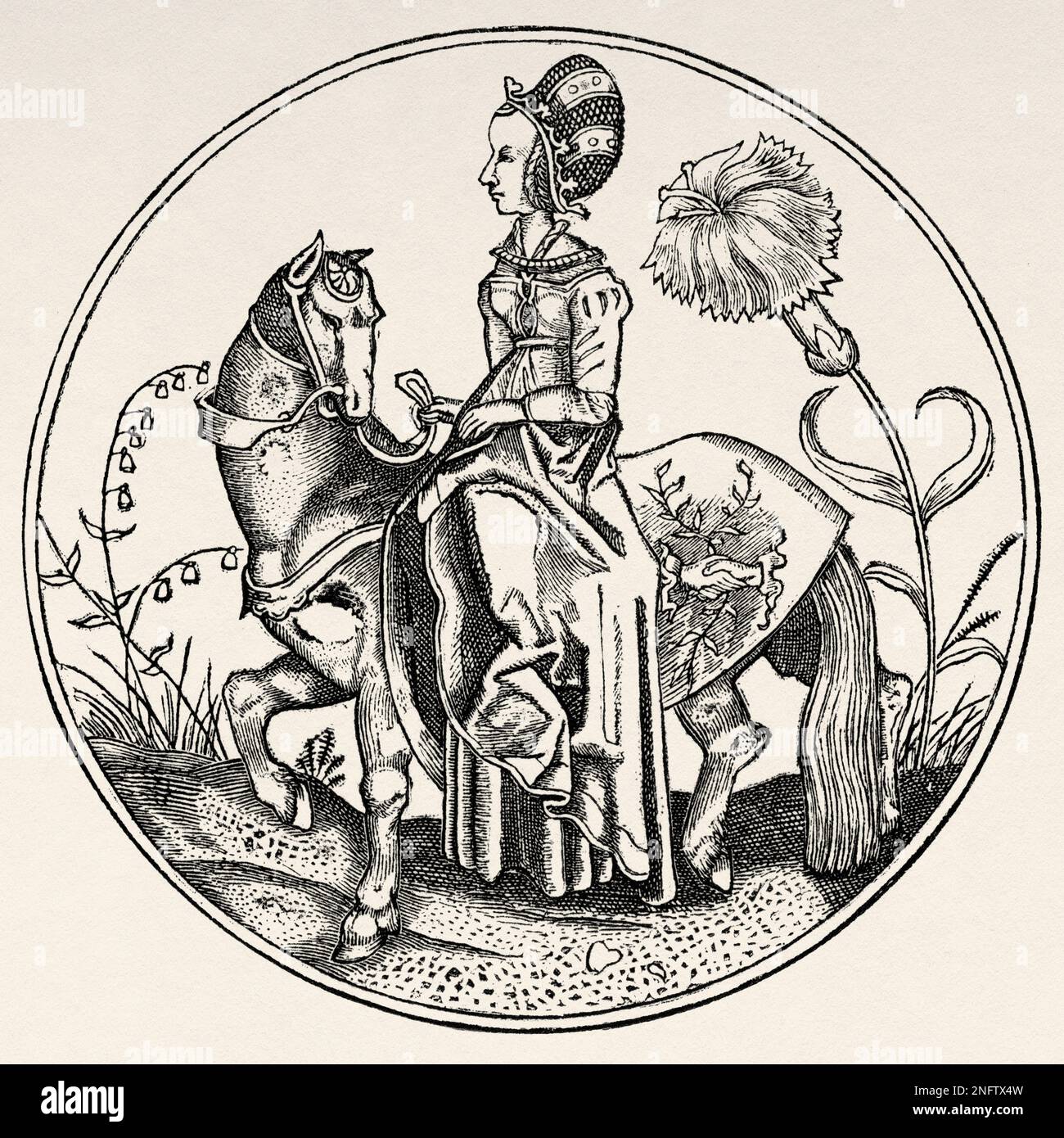 Dame de la Carnation. Jeu de cartes allemand de la fin du 15th siècle. Les arts du Moyen-âge et à la période de la Renaissance par Paul Lacroix, 1874 Banque D'Images