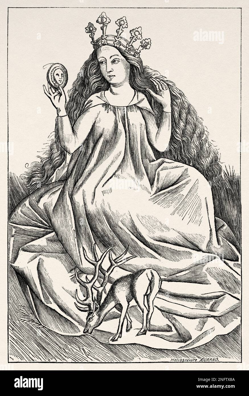 Le Damsel d'un jeu de cartes gravées par Lemaitre en 1466 . Les arts du Moyen-âge et à la période de la Renaissance par Paul Lacroix, 1874 Banque D'Images