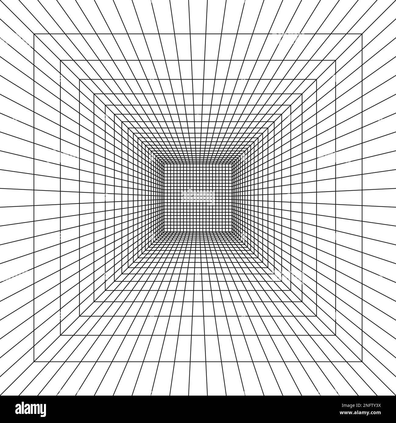 Chambre carrée, couloir, studio ou portail filaire en perspective. Structure de grille de boîte. Maillage en 3D dimensions. Ingénierie, architecture ou technique Illustration de Vecteur