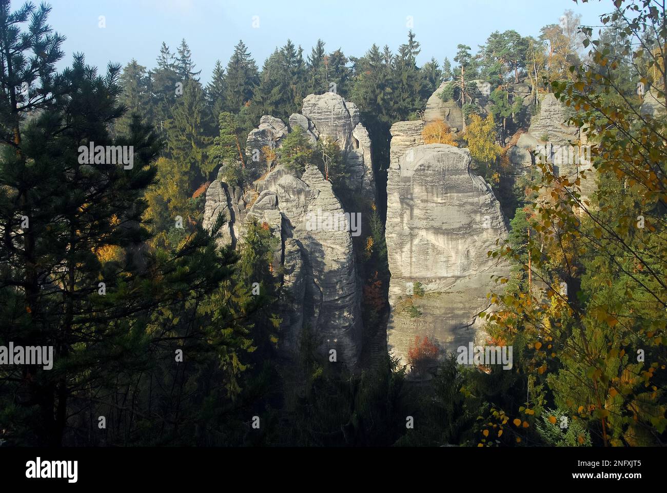 Prachov Rocks, Prachovské skály, Český ráj, République tchèque, Europe, Depuis 1933, ils sont une réserve naturelle protégée. Banque D'Images