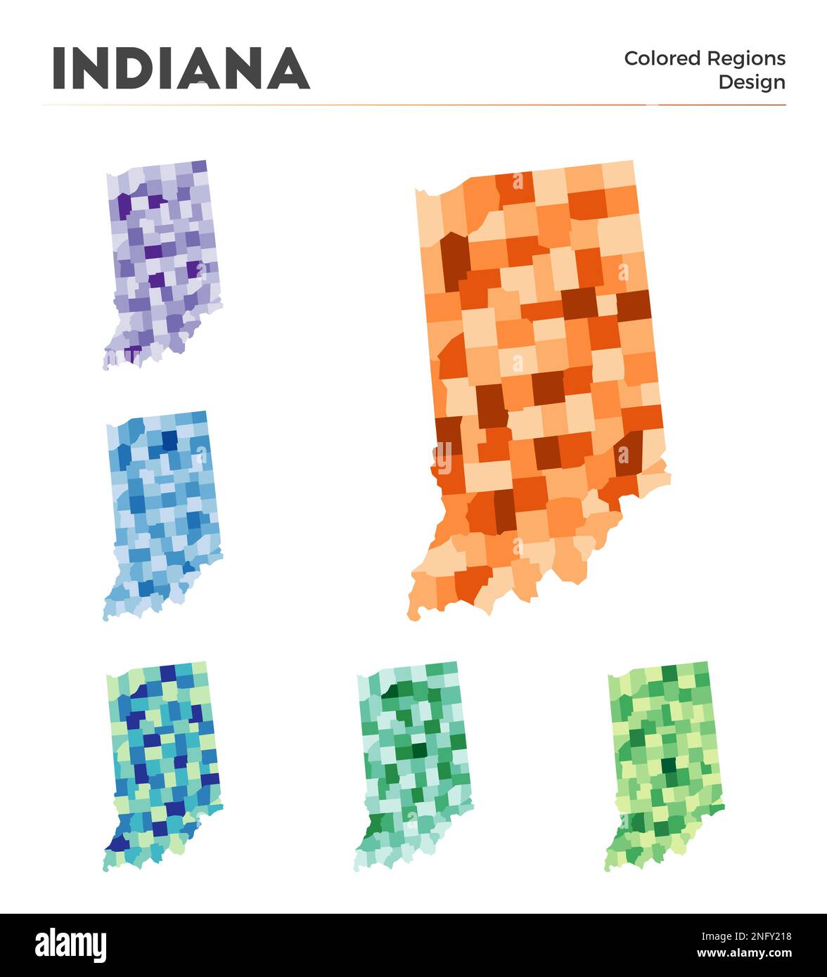 Collection de cartes de l'Indiana. Borders of Indiana pour votre infographie. Régions des États-Unis colorées. Illustration vectorielle. Illustration de Vecteur