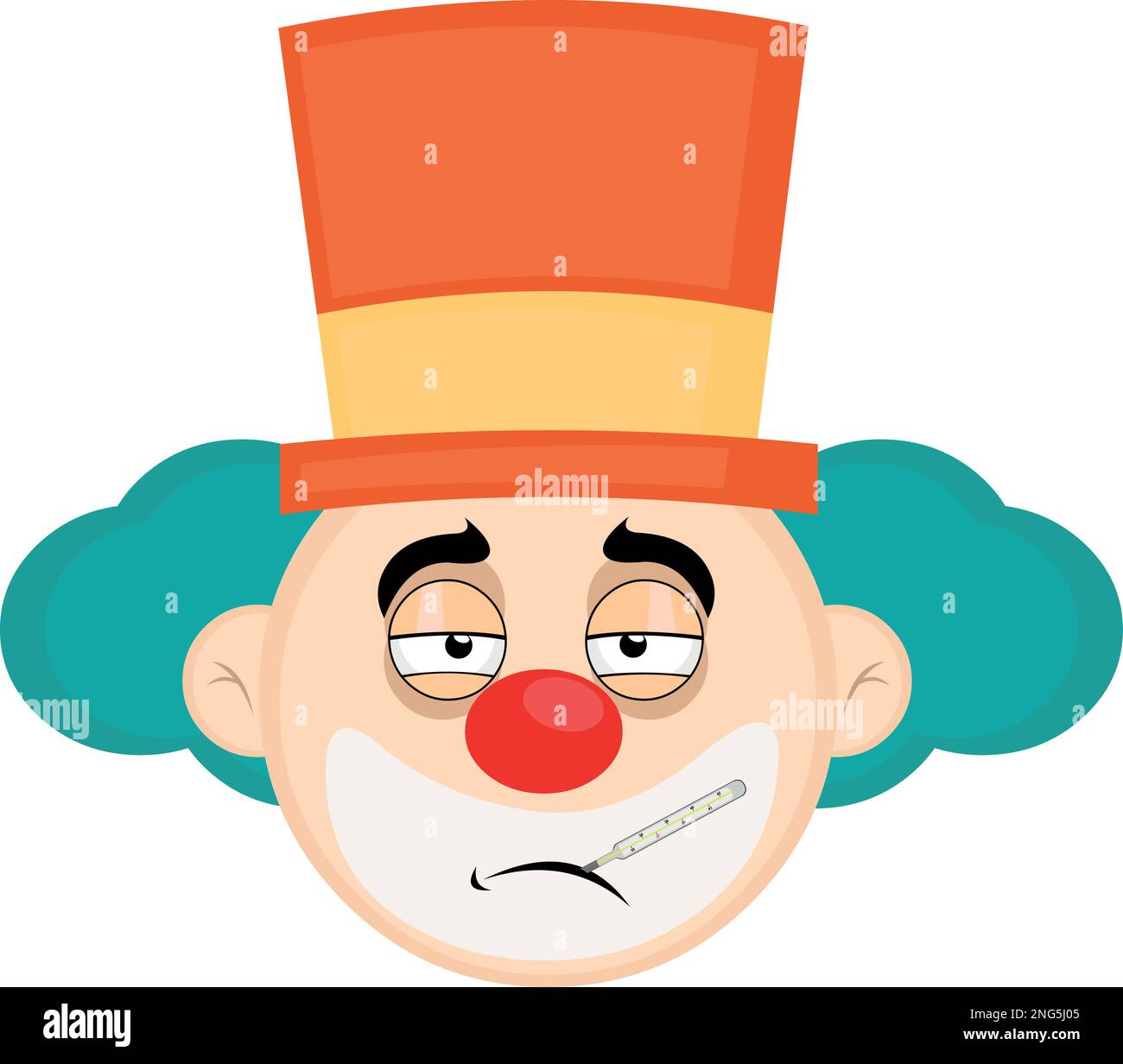 illustration vectorielle face d'un clown de dessin animé malade avec un thermomètre dans sa bouche Illustration de Vecteur