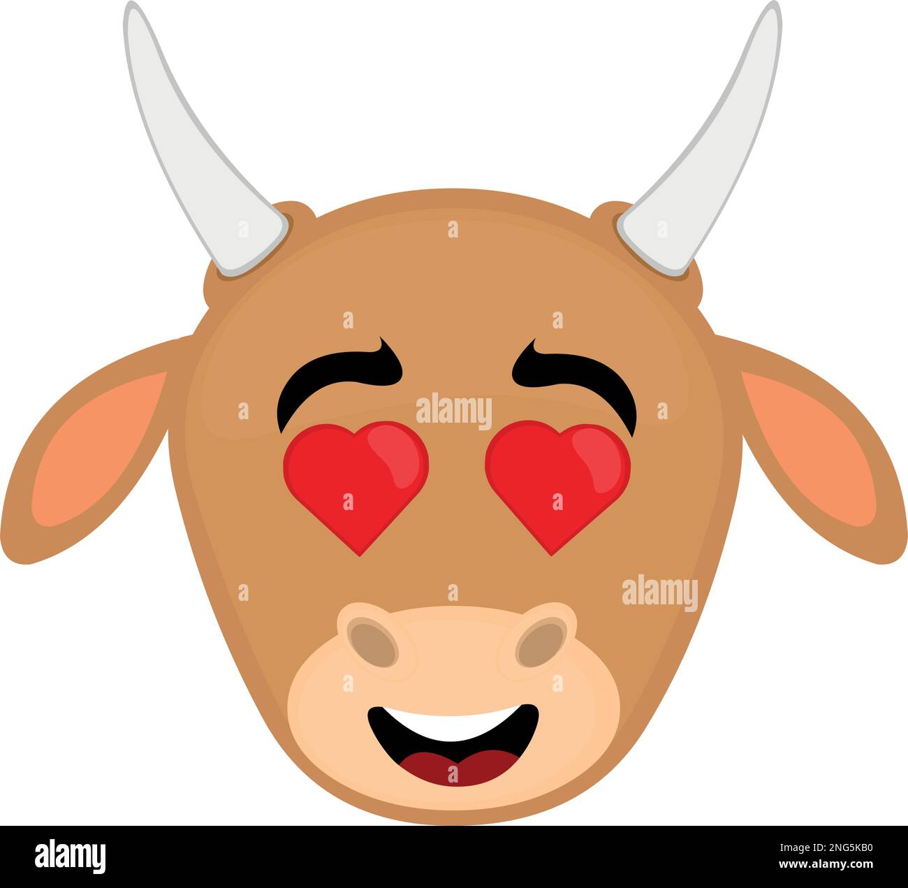 illustration vectorielle du visage d'une vache amoureuse des yeux en forme de cœur Illustration de Vecteur