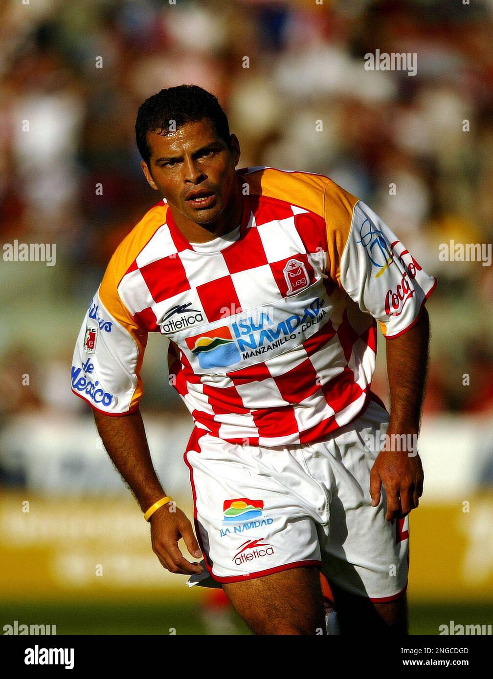 Tecos player Carlos Maria Morales celebrate after scoring Tecos 4th goal against Toluca during their Mexican Soccer League match celebrated at the Galeria Stadium, Feb. 27 2005, in Guadalajara City, Mexico. Tecos defeated Toluca 4-2. (AP Photo/Guillermo Arias) **EFE OUT** Banque D'Images