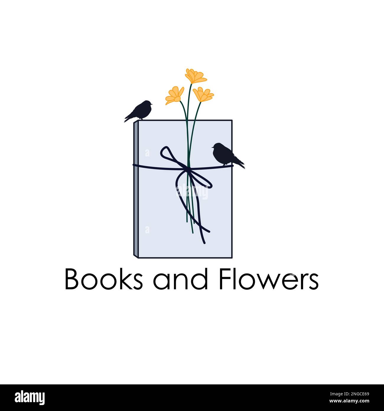 Logo pour librairie. Livres, fleurs et logo vectoriel d'oiseaux. Illustration de Vecteur