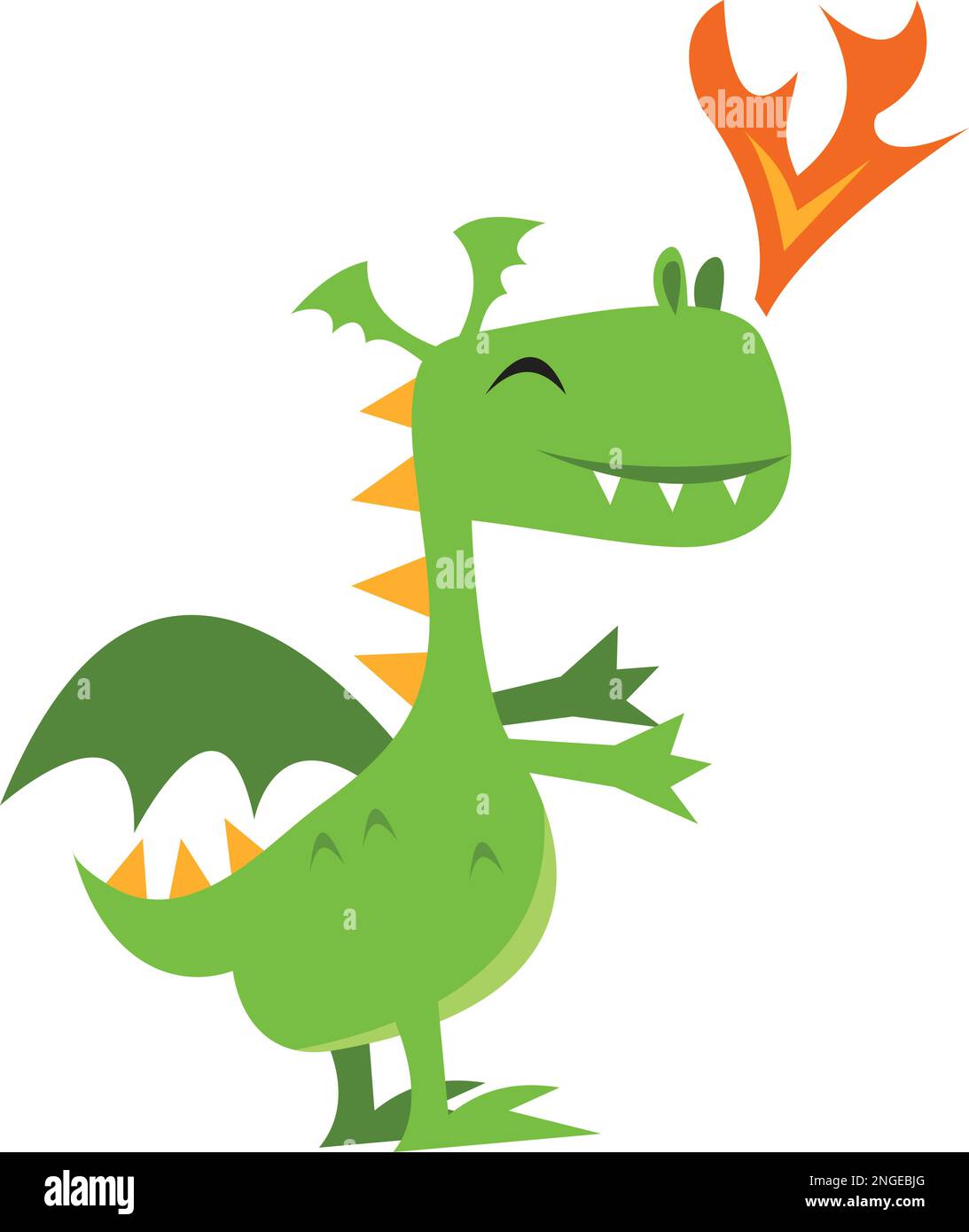 Illustration vectorielle d'un joli dragon vert qui respire le feu. Illustration de Vecteur