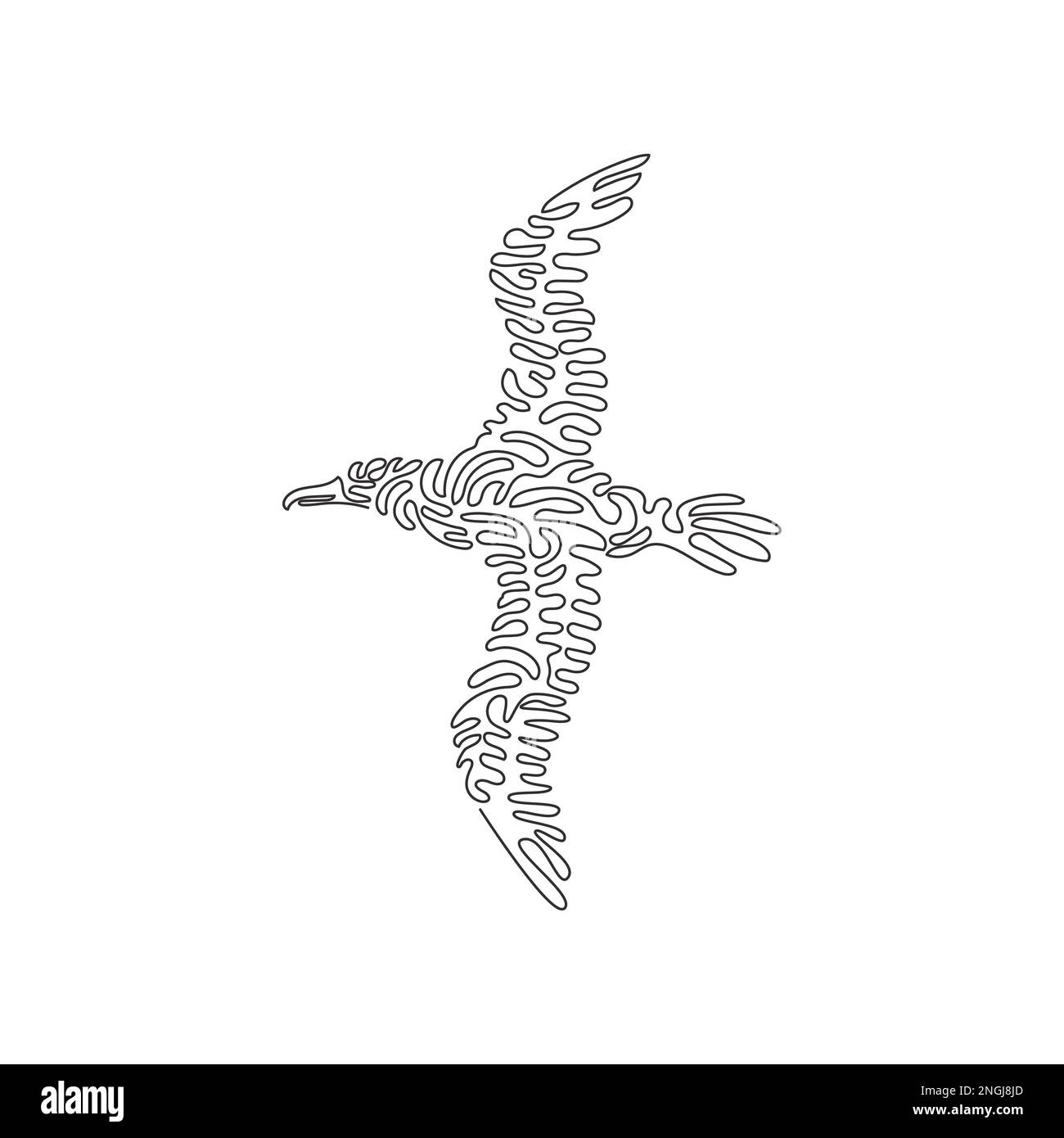 Dessin d'une seule ligne curly de cute albatros art abstrait Dessin en ligne continue dessin graphique illustration vectorielle de l'albatros a des ailes larges Illustration de Vecteur