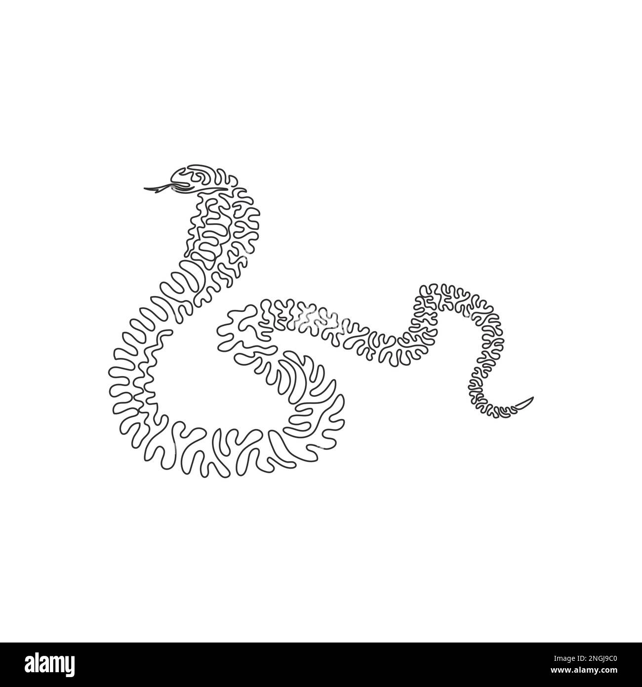Le dessin d'une seule ligne de courbure d'un cobra élargit les côtes du cou pour former une capuche. Dessin de ligne continue illustration vectorielle d'un cobra venimeux Illustration de Vecteur