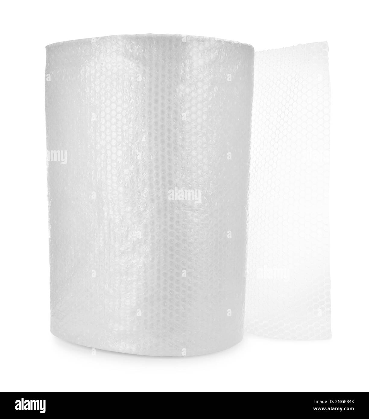 Rouleau d'emballage transparent à bulles isolé sur blanc Banque D'Images