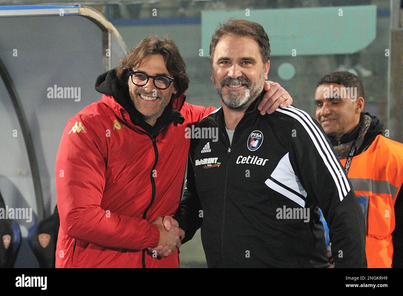 Arena Garibaldi, Pise, Italie, 17 février 2023, Entraîneur-chef de Venise Paolo Vanoli et entraîneur-chef de Pise Luca d'Angelo pendant l'AC Pise vs Venezia F Banque D'Images