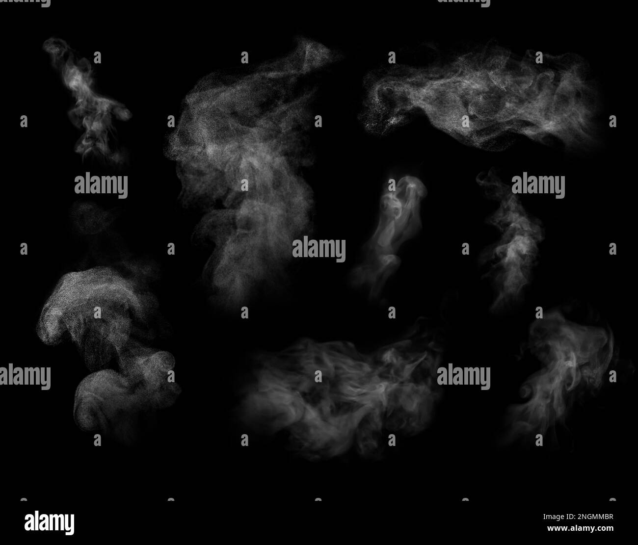 Colonnes de vapeur blanches se levant sur fond noir, collage Banque D'Images