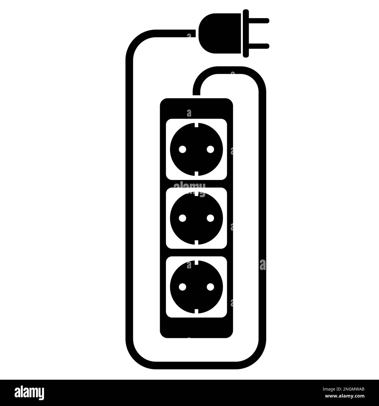 Noir et blanc plat simple rallonge électrique câble d'extension ou d'icône avec multiprise vector illustration Banque D'Images