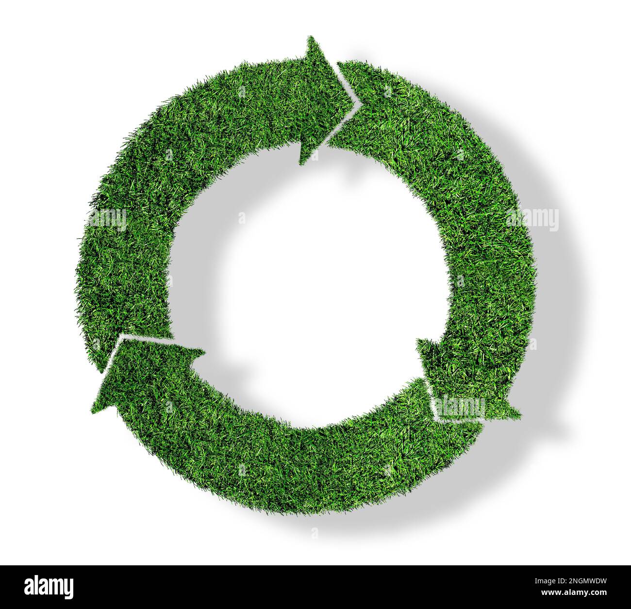 symbole de recyclage de l'herbe verte luxuriante, concept de durabilité isolé sur fond blanc Banque D'Images