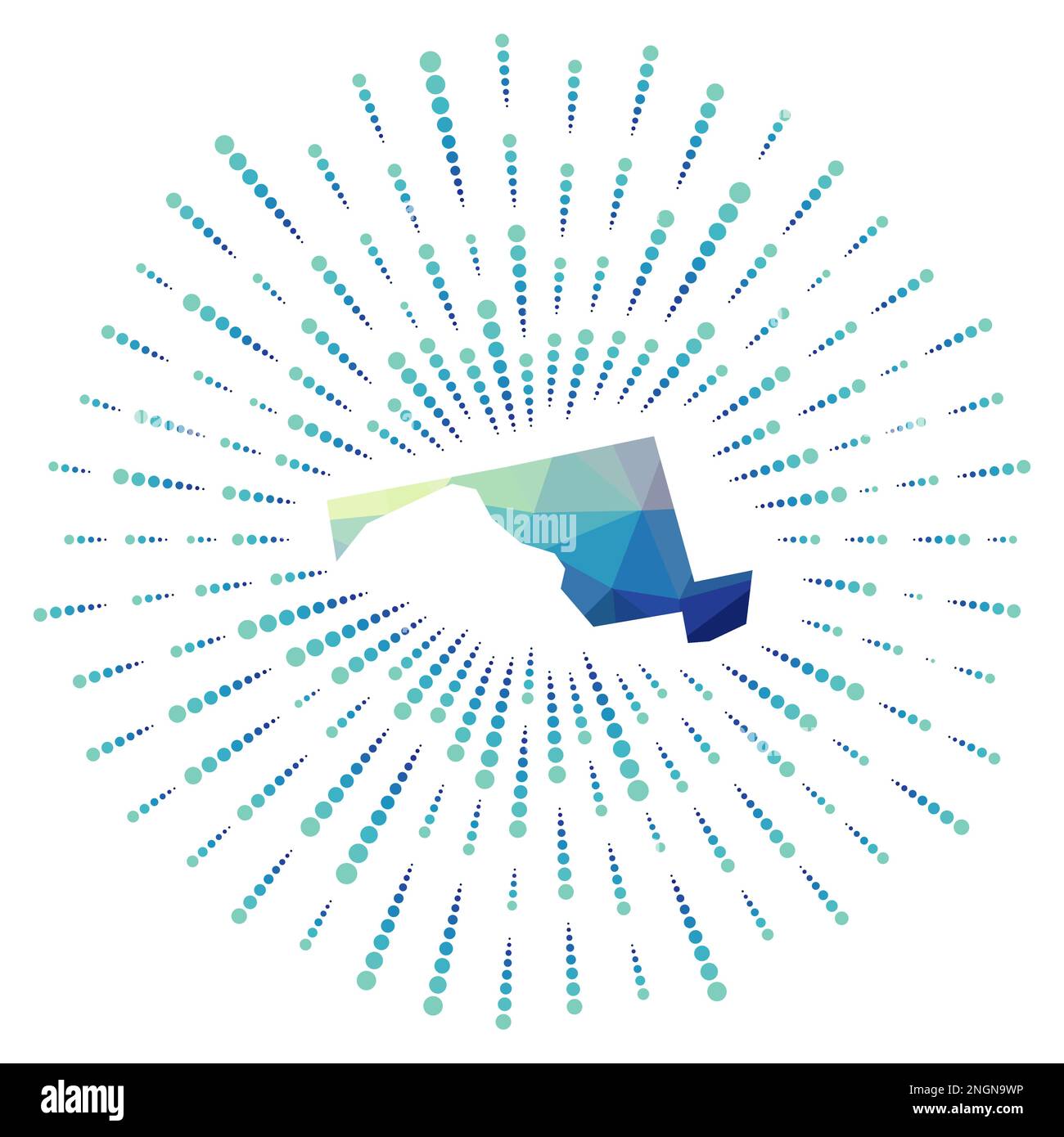 Forme du Maryland, rafale de soleil polygonale. Carte de l'état américain avec des rayons étoilés colorés. Illustration de Vecteur