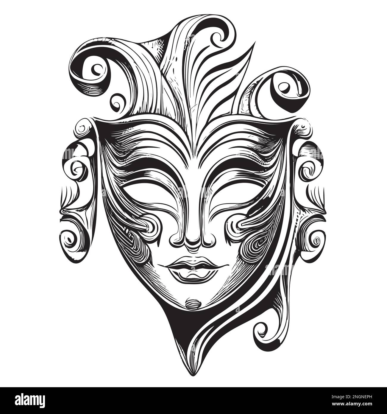 Masque de carnaval dessin à la main style gravure esquisse illustration vectorielle Illustration de Vecteur