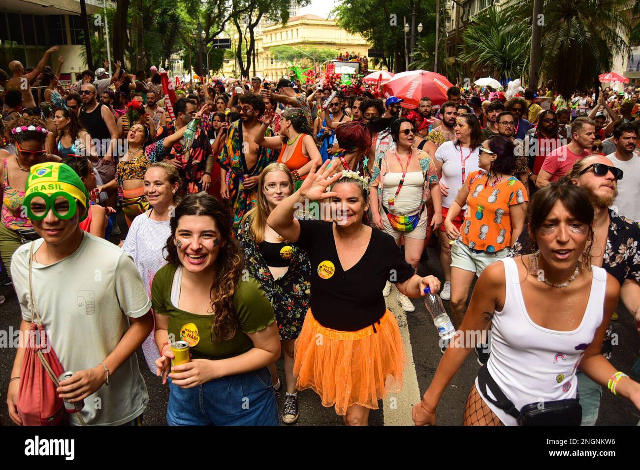 18 février 2023, Brésil, São Paulo: Les gens dansent et célèbrent le carnaval dans les rues de São Paulo. Photo: Rafael Magalhaes/dpa Banque D'Images