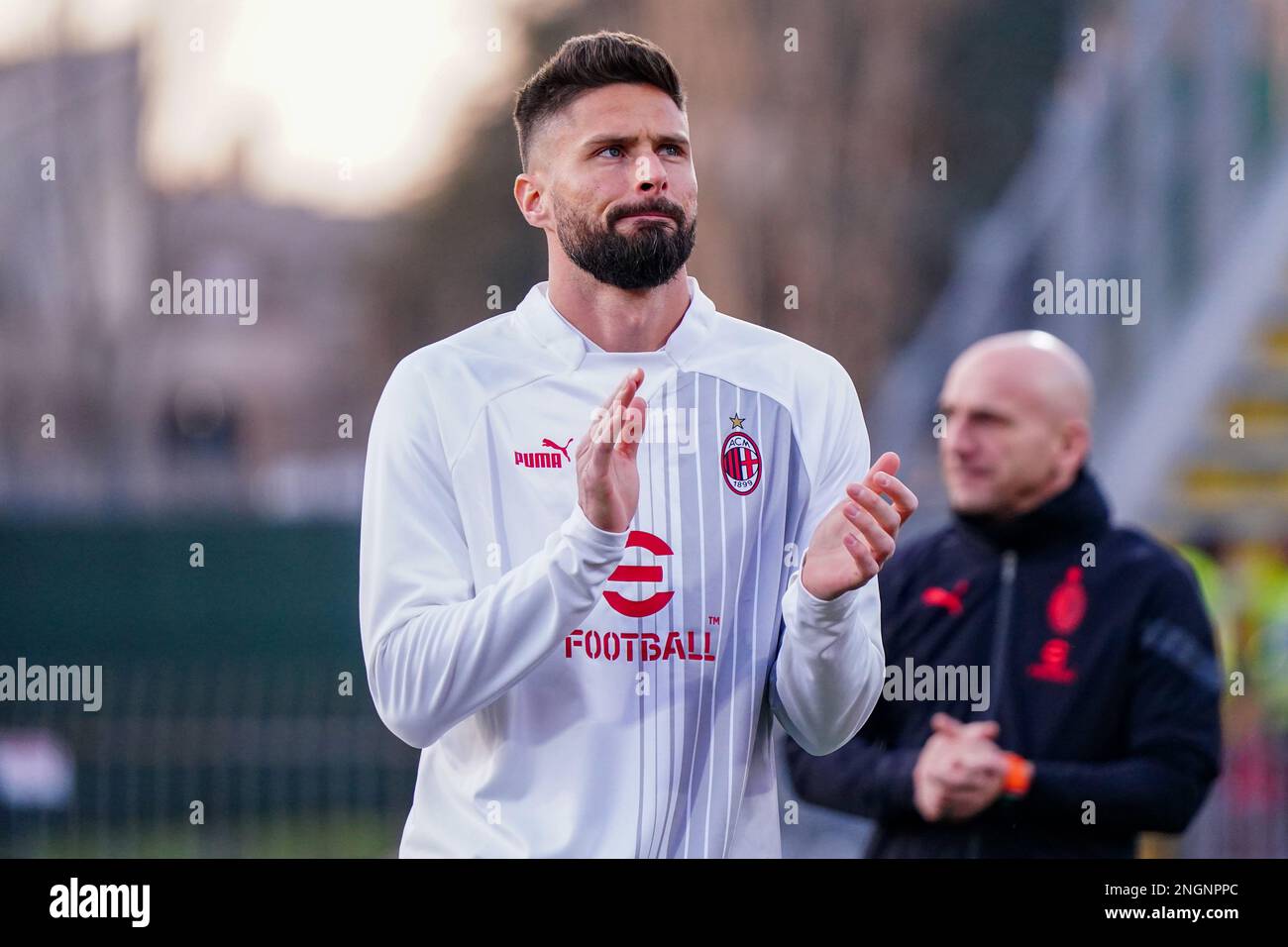 Monza, Italie. 18th févr. 2023. Olivier Giroud (AC Milan) pendant le championnat italien série Un match de football entre AC Monza et AC Milan sur 18 février 2023 au stade U-Power de Monza, en Italie. Crédit : Luca Rossini/Alay Live News Banque D'Images