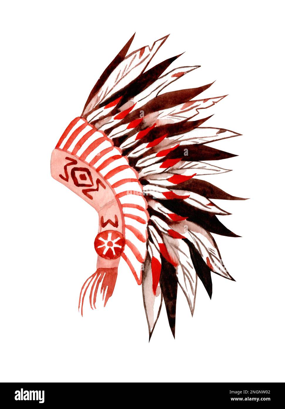 Adresse indienne autochtone (talisman en chef indien, adresse tribale indienne). Illustration aquarelle Banque D'Images