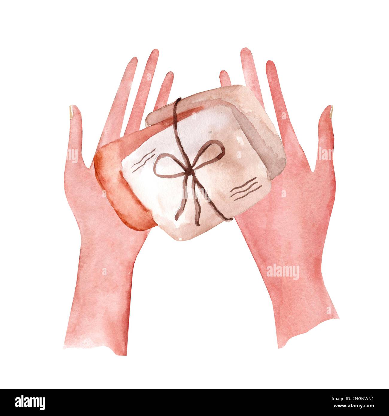 Dessin aquarelle de couleur des mains de femmes tenant des lettres. Illustration vintage dessinée à la main Banque D'Images