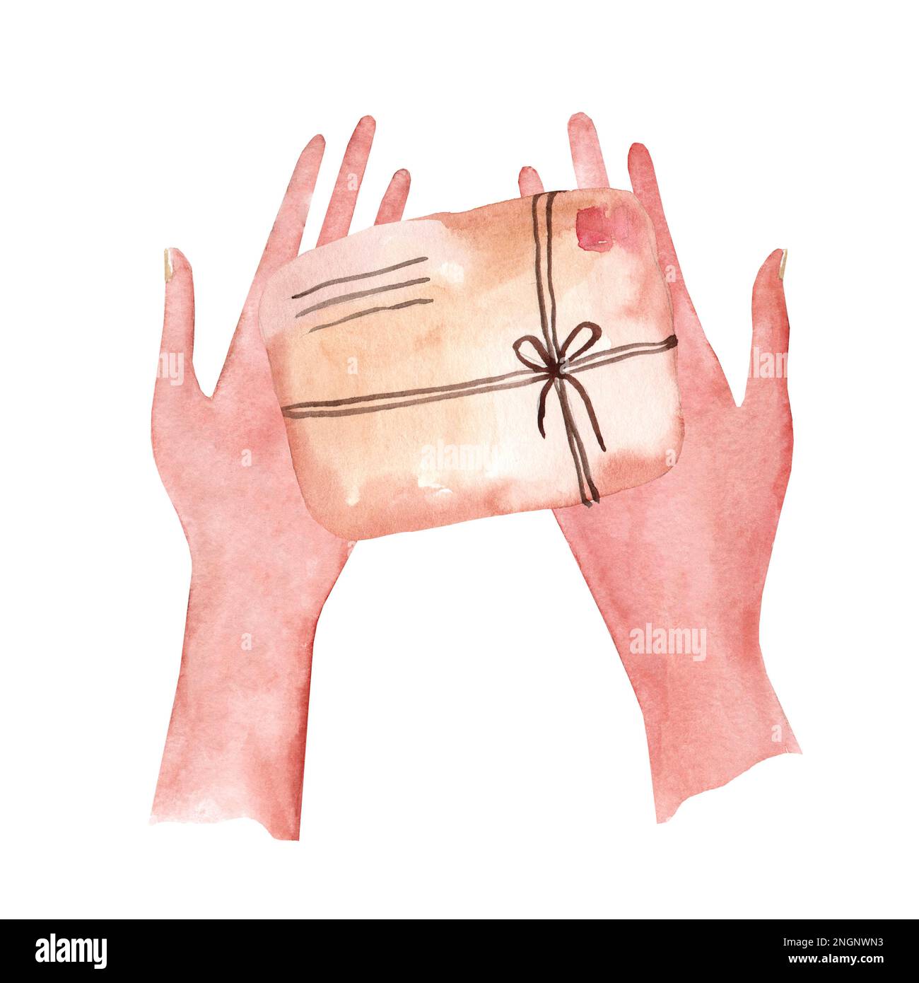 Dessin aquarelle de couleur des mains de femmes tenant des lettres. Illustration vintage dessinée à la main Banque D'Images