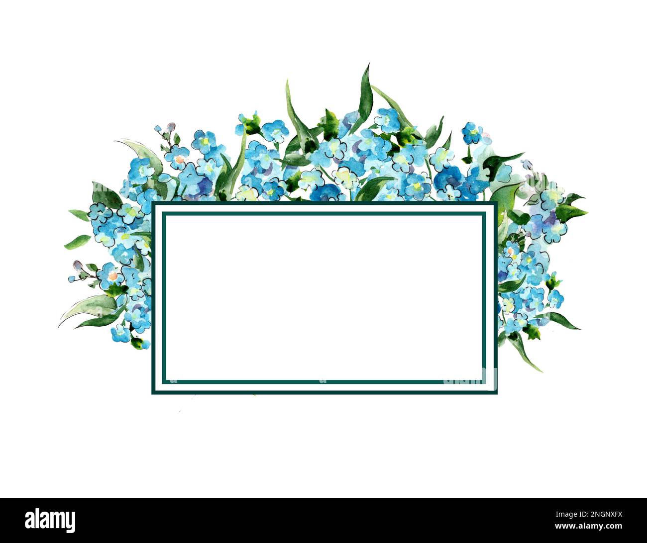 Cadre pour la conception. Dessin aquarelle avec fleurs bleues Banque D'Images