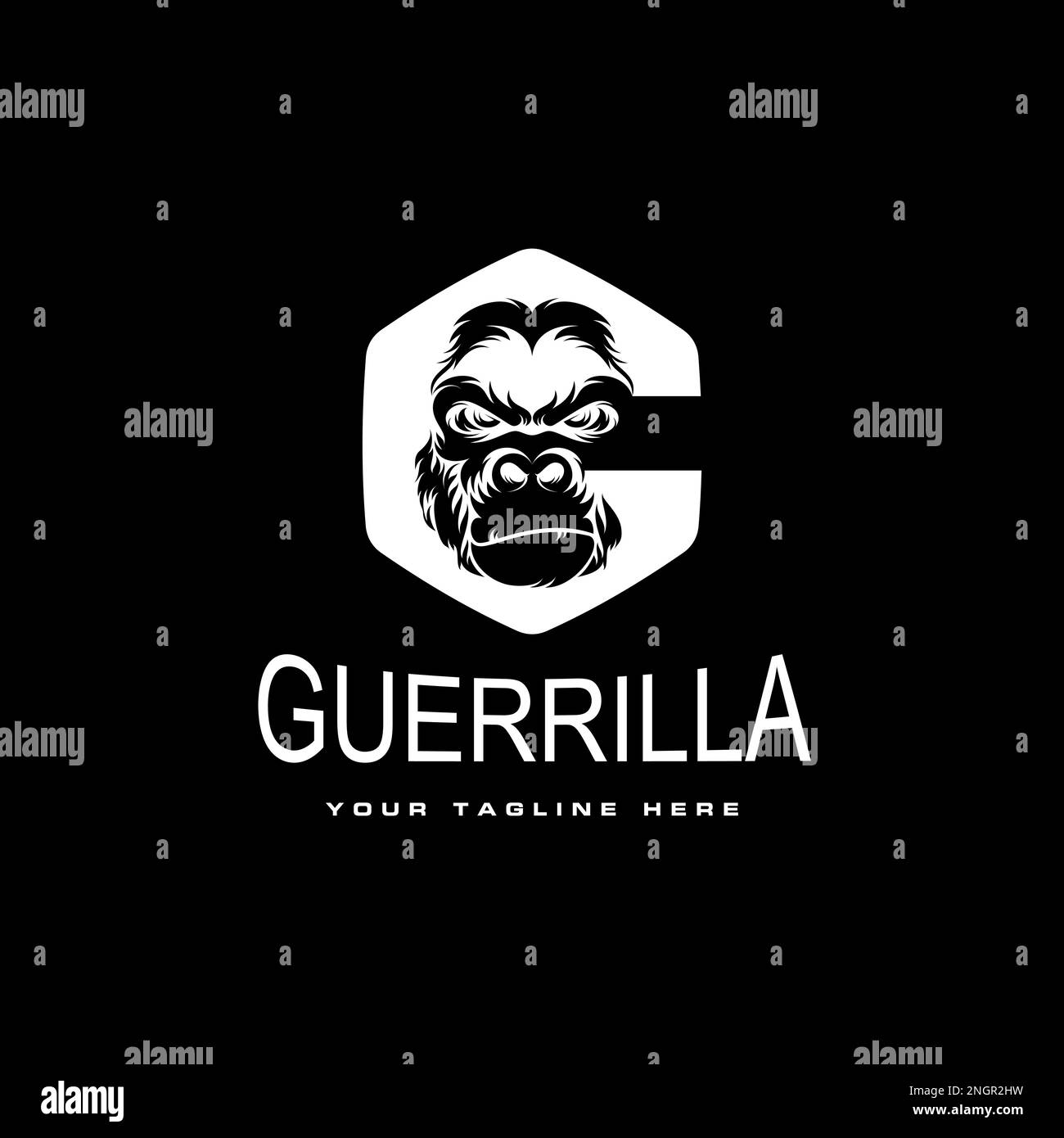 tête gorilla en expression de colère avec en hexagone ou ellipse comme la lettre G ou C police graphique icône abstrait logo concept vecteur stock nimal ou initial Illustration de Vecteur