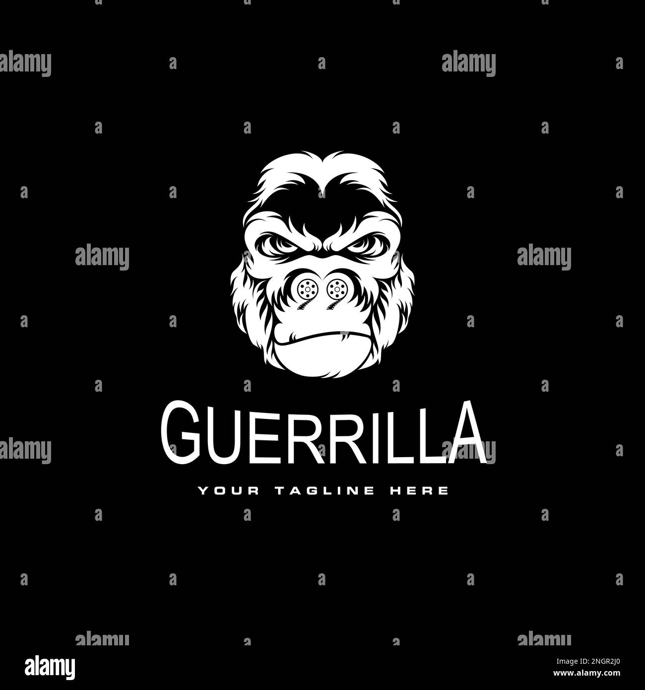 illustration de la tête de gorille dans l'expression en colère avec film rouleau sur le nez graphique icône logo design abstrait concept vecteur animal ou film Illustration de Vecteur