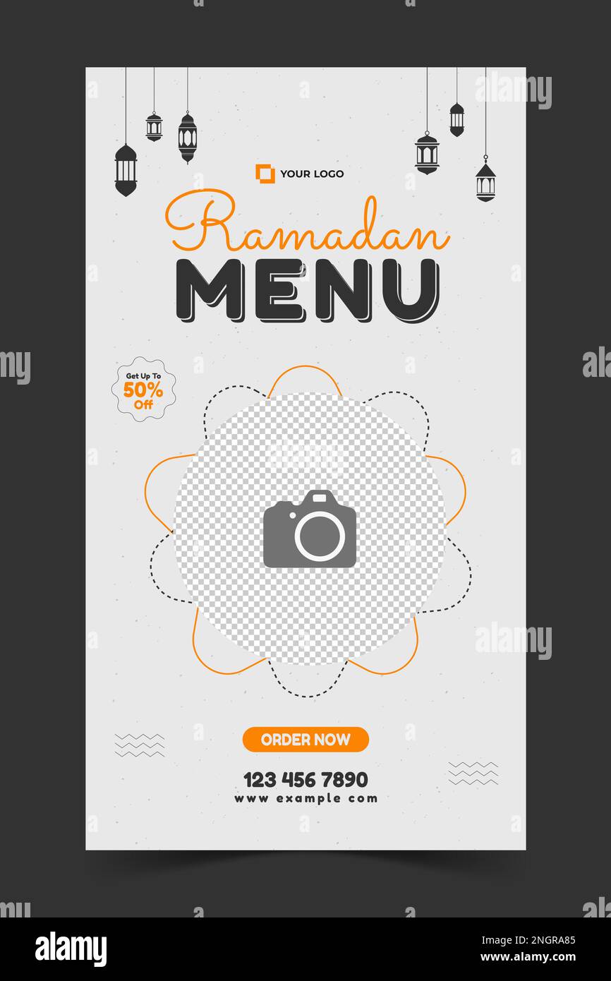 Menu spécial du Ramadan modèle d'histoire Instagram, histoire de Ramadan Instagram, bannière pour la promotion des produits alimentaires Illustration de Vecteur