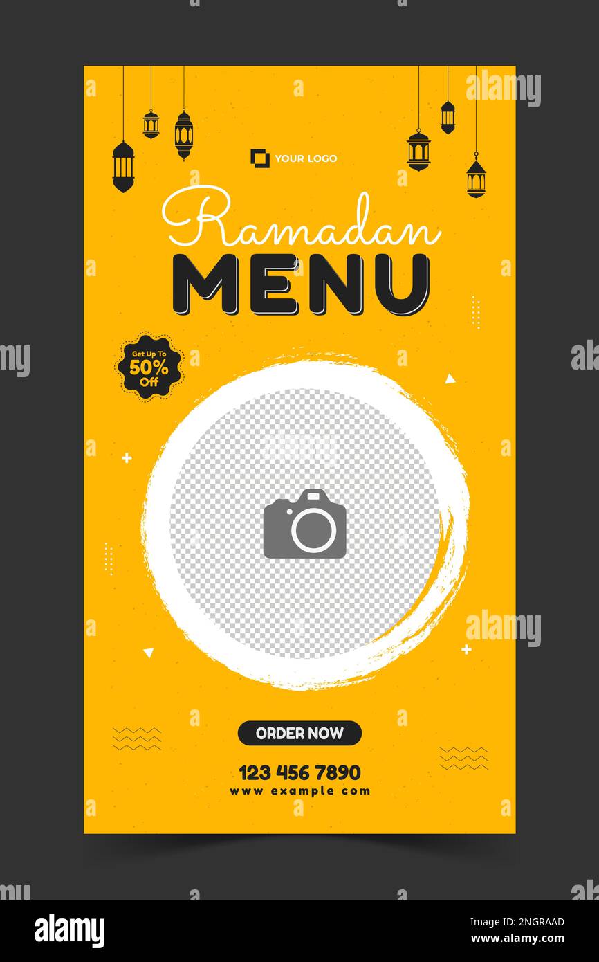 Menu spécial du Ramadan modèle d'histoire Instagram, histoire de Ramadan Instagram, bannière pour la promotion des produits alimentaires Illustration de Vecteur