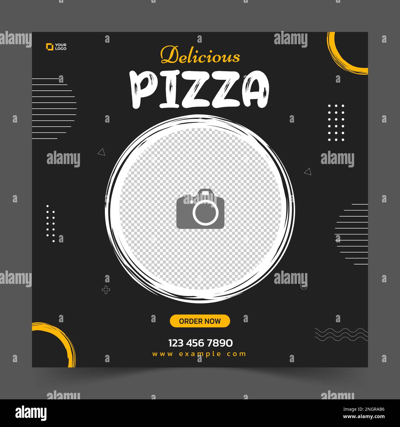 Modèle de publication sur les réseaux sociaux Super Delicious Food. Bannière saine et savoureuse d'aliments, de la circulaire ou de la conception d'affiche pour le marketing et la promotion en ligne d'affaires. Illustration de Vecteur