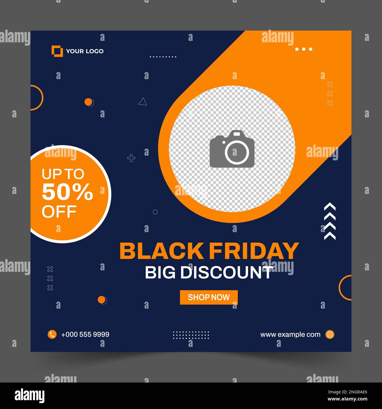 Modèle de bannière carrée pour le solde du Vendredi fou pour les médias sociaux, modèle carré abstrait tendance pour la promotion des produits Illustration de Vecteur