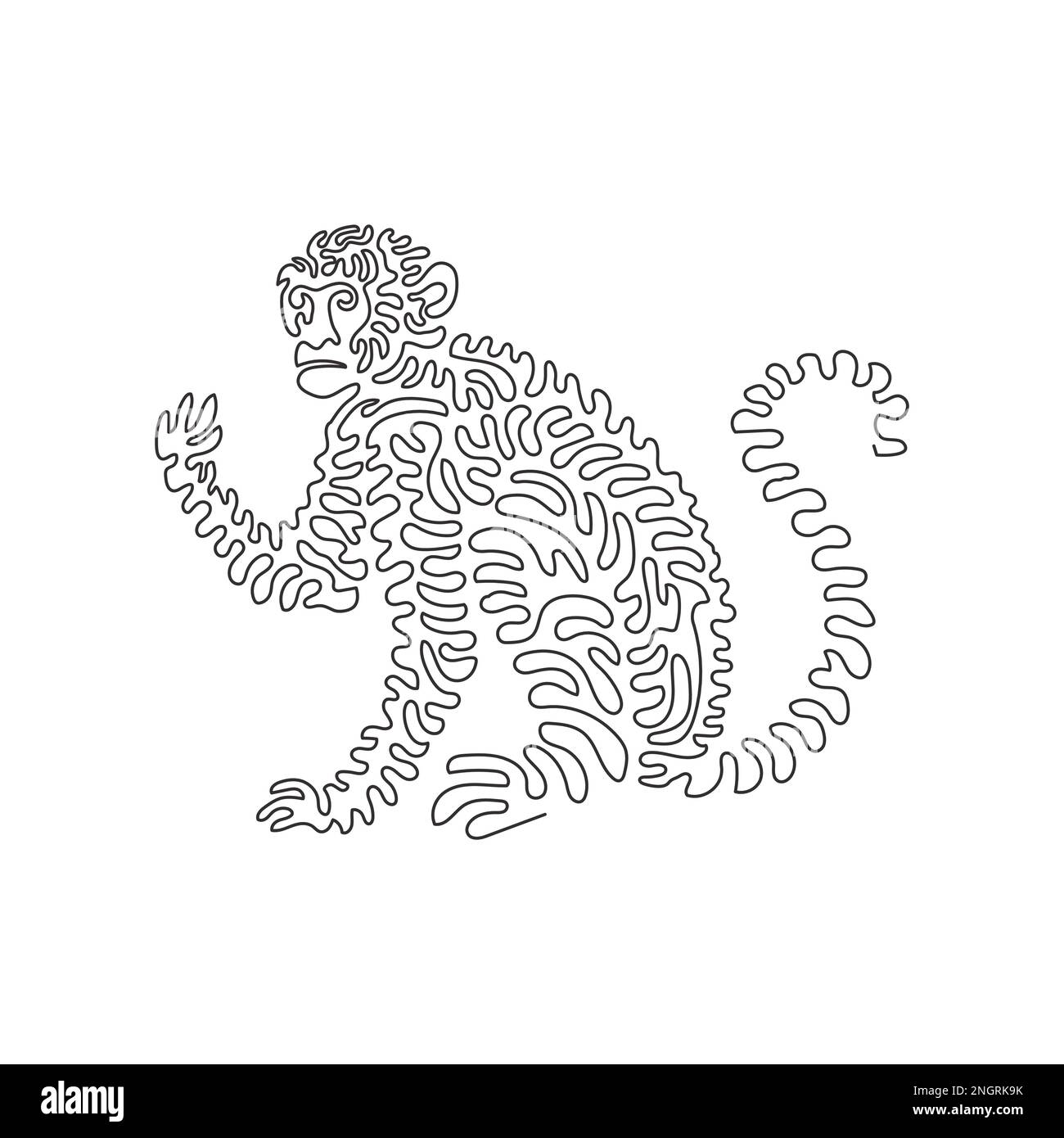 Un seul dessin d'une ligne d'un joli singe assis art abstrait Les illustrations vectorielles graphiques de dessin en ligne continue de singes sont très sociales Illustration de Vecteur