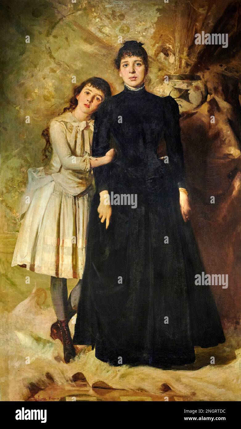 Ritratto di Maria Gallavresi con la madre Alma Carminati - olio su tela - Cesare Tallone - 1889 - Bergame, Accademia Carrara Banque D'Images