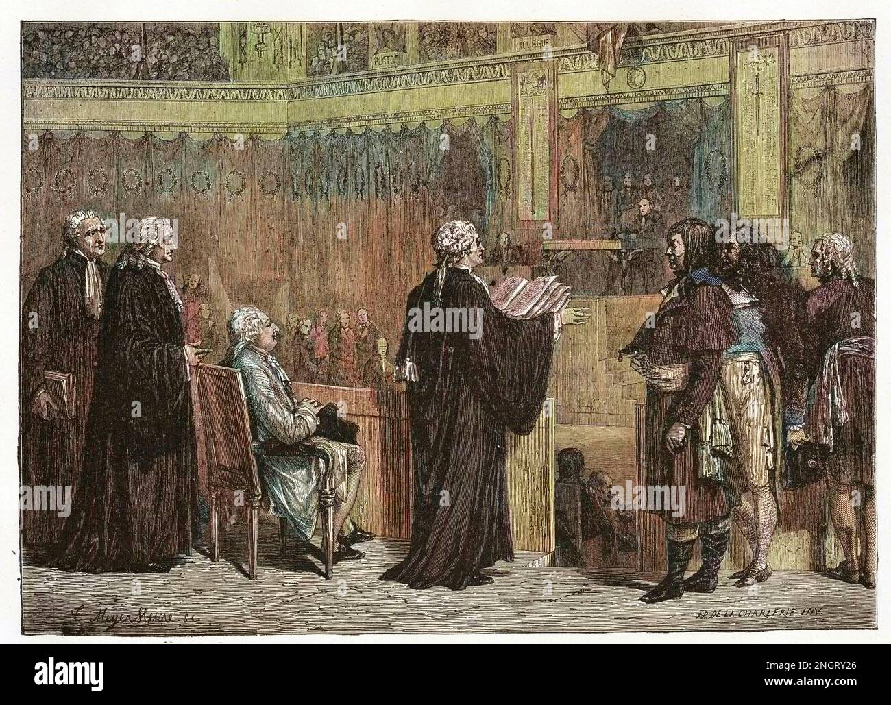 Le roi Louis XVI (1754-1793) à la barre de la Convention. Gravure dans 'Paris à travers les siècless' par H.Gourdon de Genouillac, F.Roy éditeur, Paris, 1882. - Révolution francaise : le roi Louis XVI (1754-1793) lors de sa procession à la Convention nationale, 26/12/1792 - Louis XVI au Barreau de la Convention nationale, 26 décembre 1792 Banque D'Images