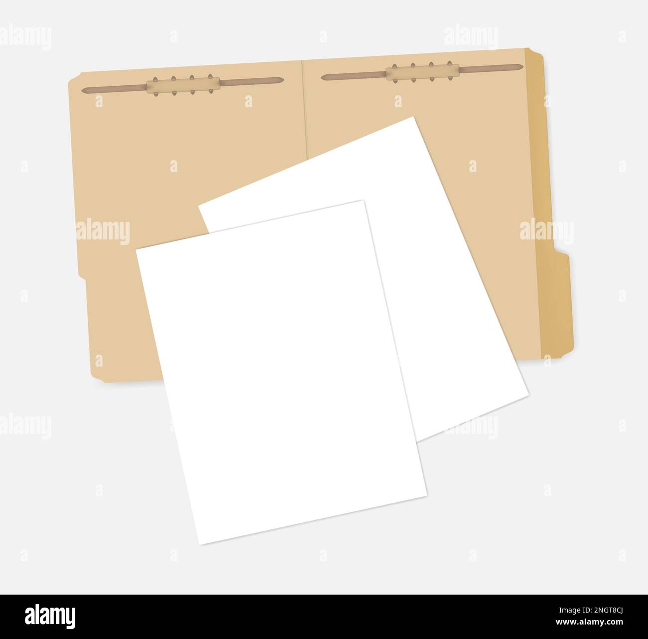 Ouvrez la chemise kraft à onglets avec porte-documents intérieur et feuilles de papier, maquette vectorielle Illustration de Vecteur