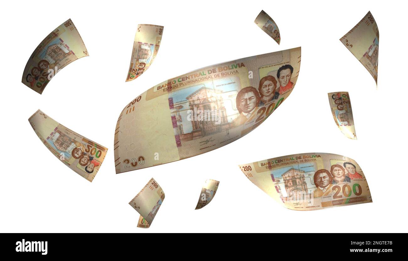 3D Illustration Bolivie 200 Bolivianos Flying Money Banknote Banque D'Images