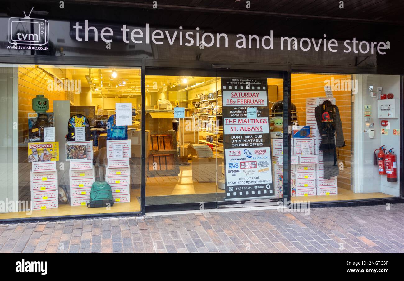 Le magasin de télévision et de cinéma, The Maltings, St. Albans Hertfordshire, un nouveau magasin qui a ouvert ses portes le 18th février 2023 Banque D'Images