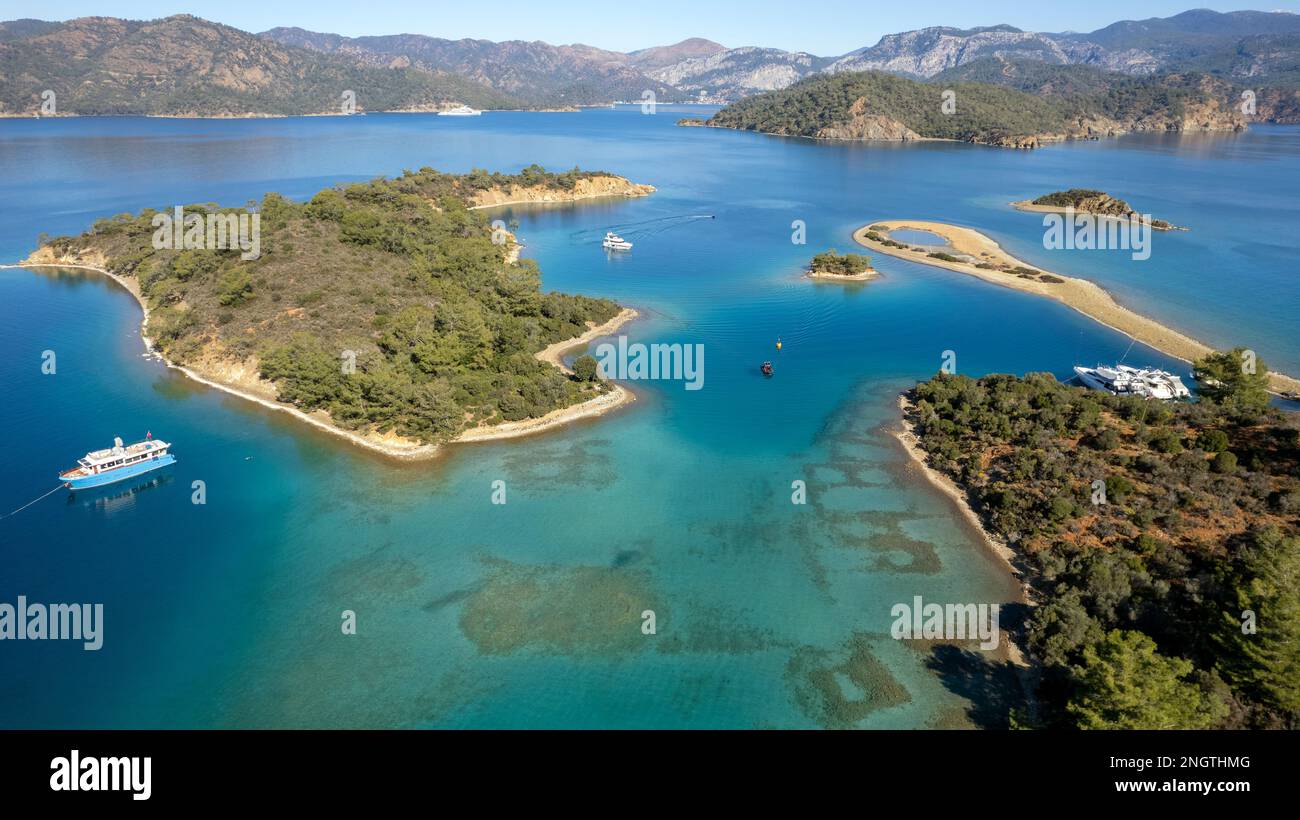 Vue aérienne des îles Yassica Gocek Turquie Banque D'Images