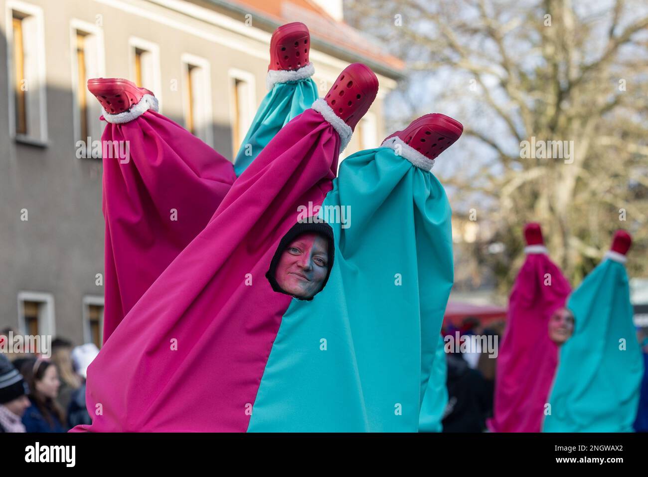 Radeburg, Allemagne. 19th févr. 2023. Au défilé de carnaval dans la petite ville saxonne de Radeburg. C'est l'un des plus grands de ce genre en Saxe. Credit: Daniel Schäfer/dpa/Alay Live News Banque D'Images