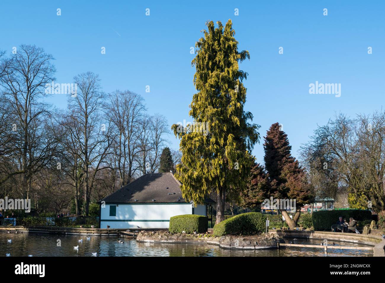 Hall Leys Park sur la rive de la Derwent dans le centre de la vieille ville thermale de Matllock dans le Derbyshire Dales Banque D'Images