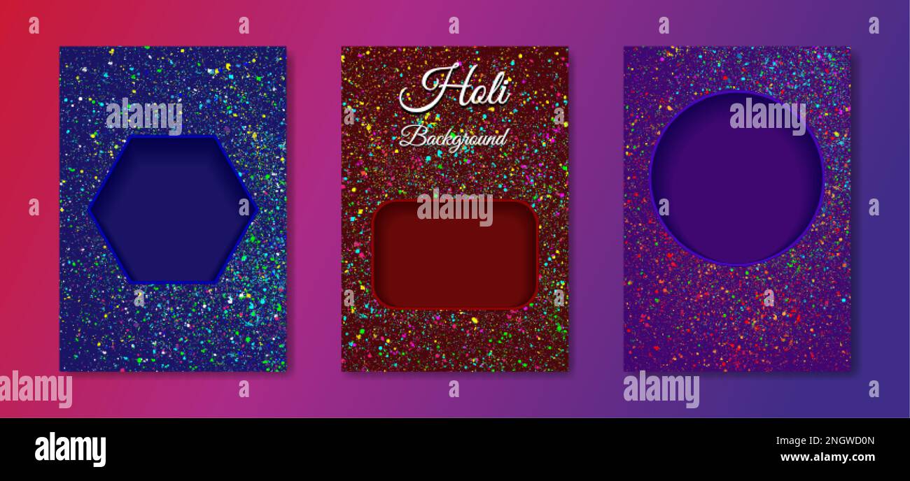 Happy Holi Indian Festival Banner, gulaal coloré, couleur poudre, jeu de fête carte de luxe avec motif explosion et cristaux multicolores arrière-plan Illustration de Vecteur