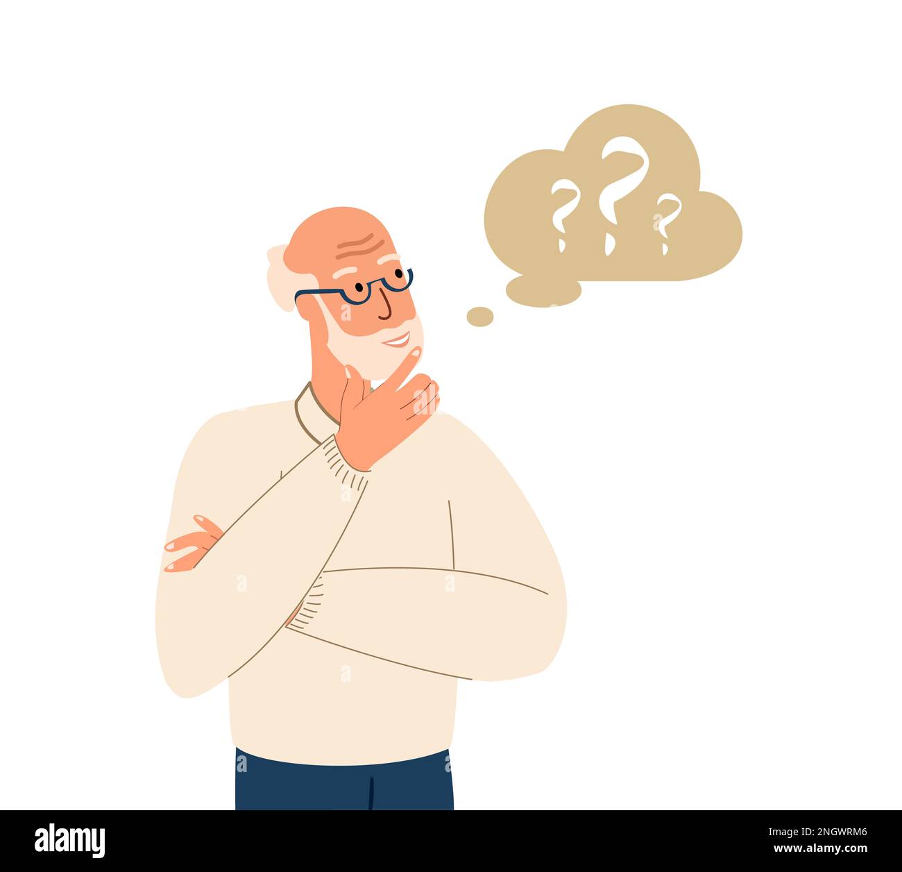Démence et perte de mémoire concept.Homme senior avec signes de question. Vieux personnage masculin avec des problèmes mentaux, problème psychologique.maladie d'Alzheimer Isola Banque D'Images