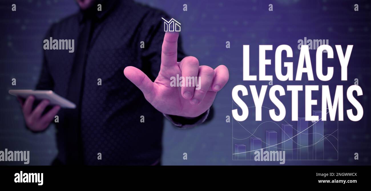 Inspiration montrant Sign Legacy Systems. Business présenter l'ancienne méthode de technologie système informatique ou programme d'application Banque D'Images