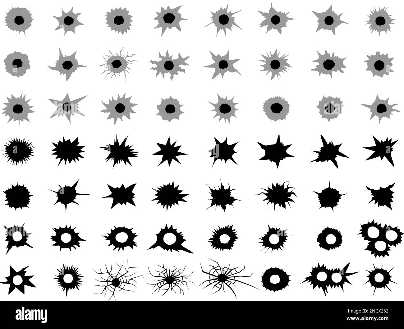 Trous de puces. Points fissurés de la zone de tir de coups de feu Collection récente de silhouettes vectorielles Illustration de Vecteur