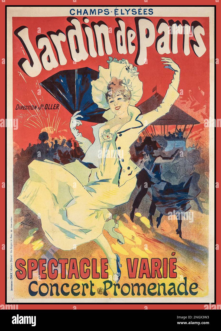 Vintage Paris 1890 affiche Cabaret spectacle 'jardin de Paris' concert de Paris, spectacle varié, concert Jules CHERET (Chétiet) champs Elysées Paris France Banque D'Images