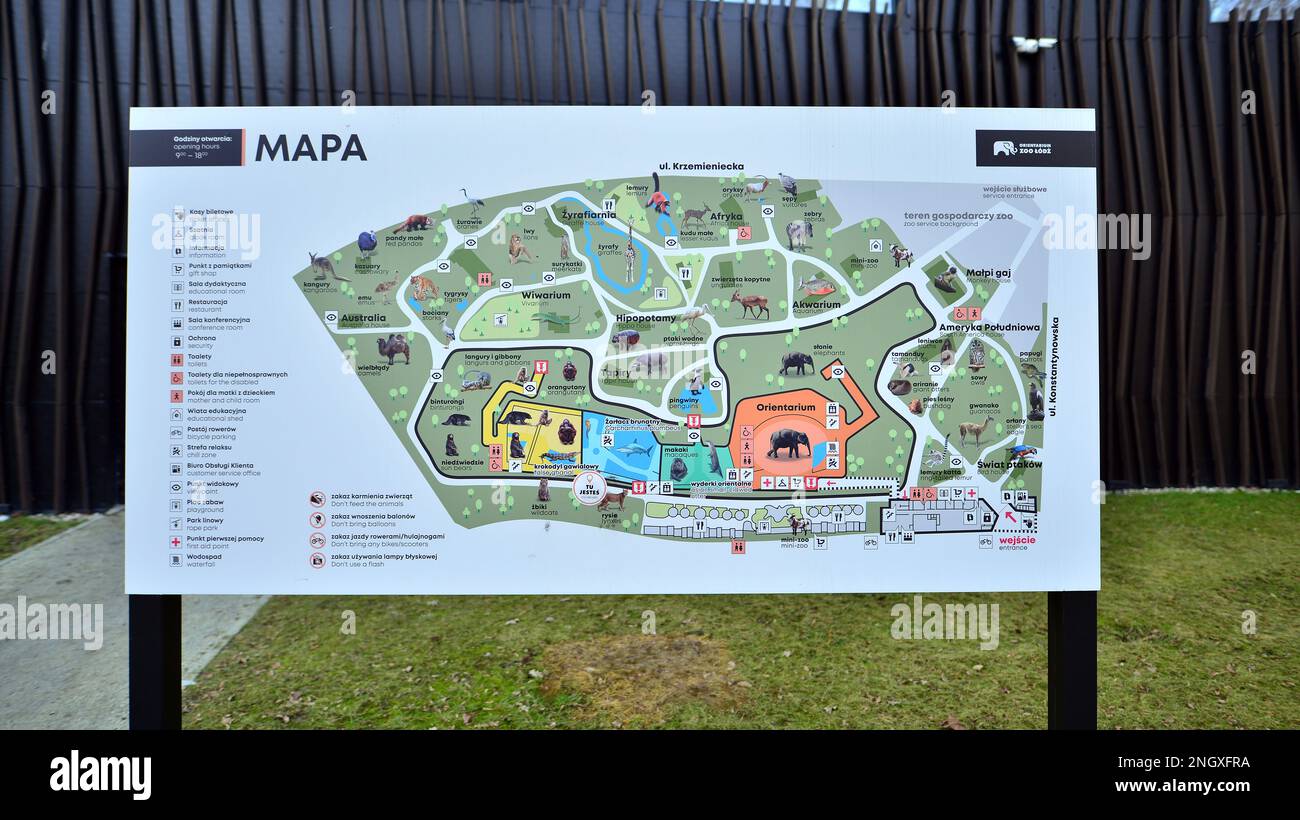 Lodz. Pologne. 16 février 2023. Orientarium Zoo Lodz. Plan du zoo.. Bâtiment du zoo. Banque D'Images
