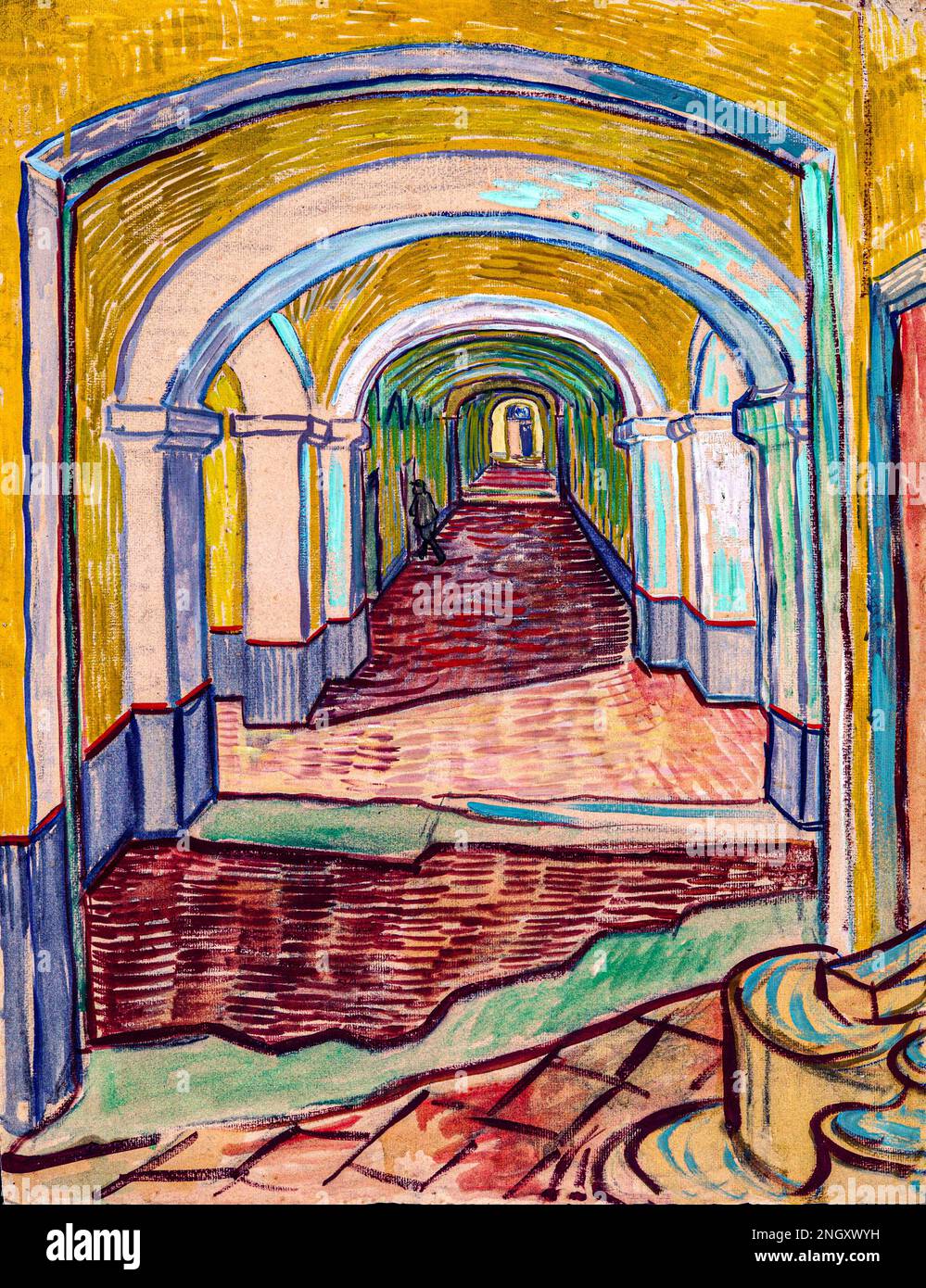Couloir dans l'asile par Vincent van Gogh plus: Image du domaine public originale du MET Banque D'Images