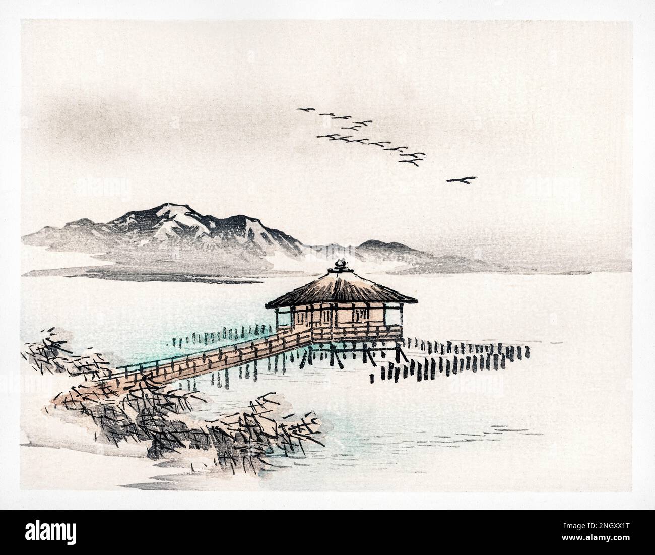 Gîte au bord de la mer par Kōno Bairei (1844-1895). Amélioration numérique de notre propre édition originale de Barei Gakan en 1913. Banque D'Images