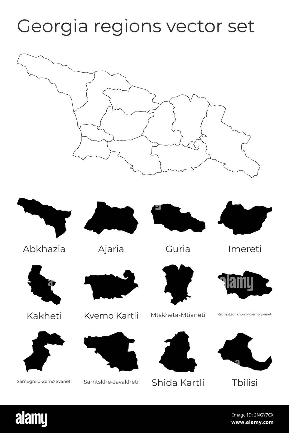 Carte de Géorgie avec des formes de régions. Carte vectorielle vierge du pays avec les régions. Frontières du pays pour votre infographie. Illustration vectorielle. Illustration de Vecteur